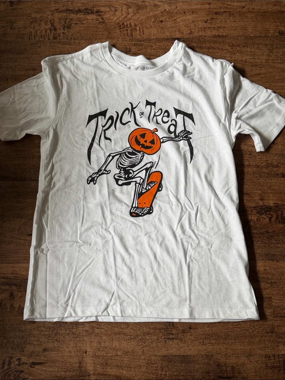 Trick or Treat Pumpkin Skeleton Graphic Tee - White boys xl 14-16